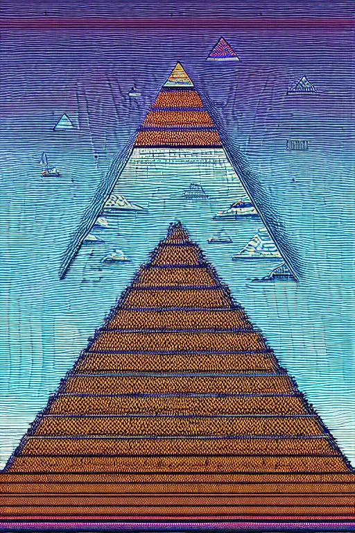 Image similar to a pyramid in a field with a sky background, a mosaic by jeffrey smith, behance contest winner, generative art, circuitry, fractalism, behance hd