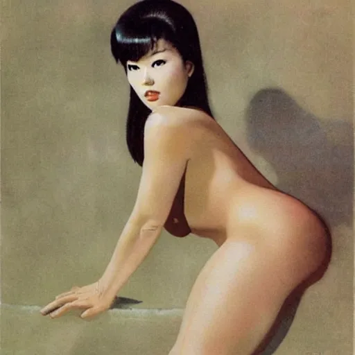 Image similar to Lee Jin-Eun by Frank Frazetta, rule of thirds, seductive look, beautiful,