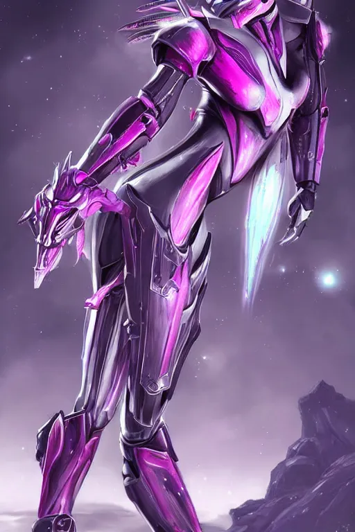 Prompt: galactic rear shot hyperdetailed elegant beautiful stunning giantess anthropomorphic mecha sexy female dragon goddess, sharp spines, sharp ears, smooth purple eyes, smooth fuschia skin, silver armor, bigger than galaxy, epic proportions, epic scale, epic size, warframe fanart, destiny, furry, dragon art, goddess art, giantess art, furaffinity, octane