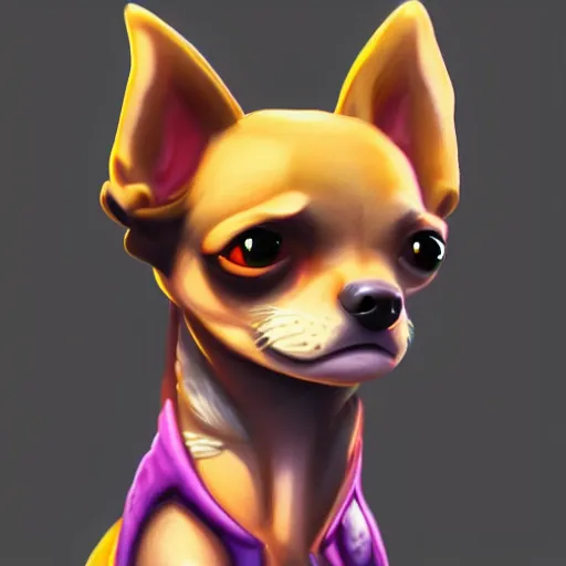 Image similar to a chihuahua with a third eye living in an extradimensional reality, in the style of 9 0 s and goof troop, illustration, epic, fantasy, hyper detailed, smooth, unreal engine, sharp focus, ray tracing, physically based rendering