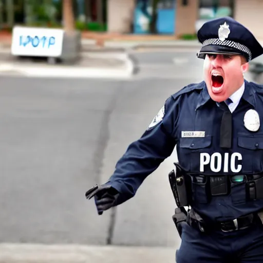 Image similar to a police officer screaming at a light switch