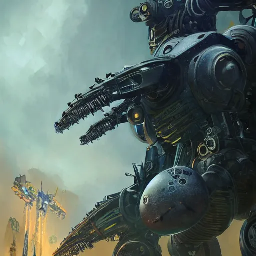 Image similar to pacific rim robots, steam punk, 70's sci-fi, extremely detailed digital painting, in the style of Fenghua Zhong and Ruan Jia and Jermy lipking and peter mohrbacher, mystic colors, highly detailed, deep aesthetic, 8k, highly ornate intricate details, cinematic lighting, rich colors, digital artwork, ray tracing, hyperrealistic, photorealistic, cinematic landscape, trending on artstation,