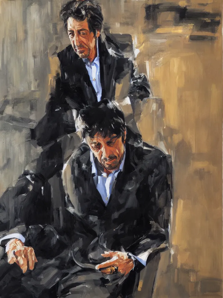 Image similar to portrait of Al Pacino by Ben aronson, oil on canvas