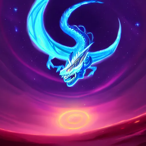 Prompt: aurelion sol dragon in the cosmos staring at the viewer, smooth digital art