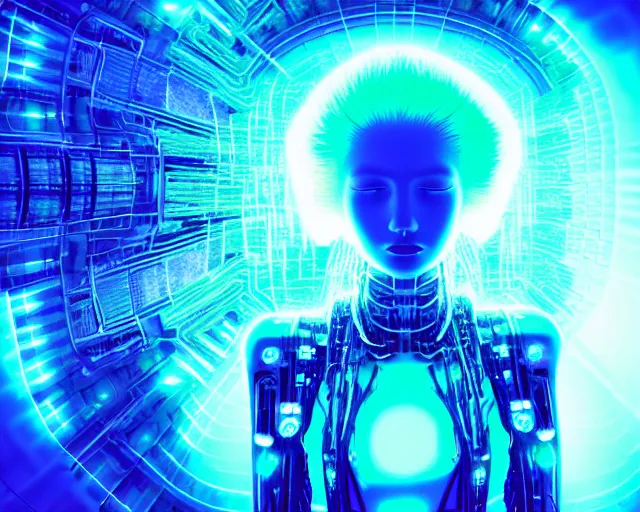 Image similar to glowing hair, complex cybernetic beings, beautiful hairy humanoids, cybermagnetosphere, cybernetic civilizations, ornate hair, love, joy, vortexes, large arrays, data holograms, 8 k, cinematic light shadows, wet hdr refractions, *, * * *, * * * * *