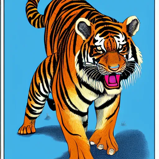 Image similar to a roaring tiger in the style of clyde caldwell