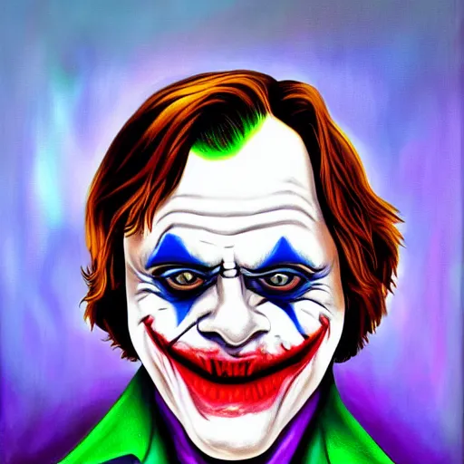 Image similar to mark hamill as the joker, portrait, oil painting, cartoon style