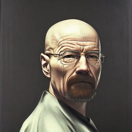 Image similar to walter white oil painting by caravaggio. baroque style. highly detailed.