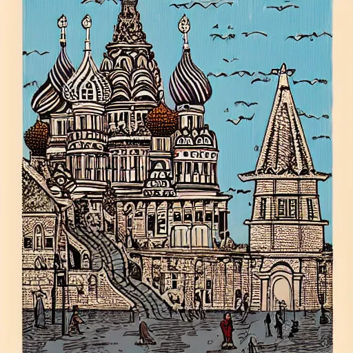 Image similar to by david bates ultradetailed. a print of a city made entirely out of kulich, a traditional russian easter bread. the city is bustling with activity. the print is playful & whimsical, with a touch of magic.