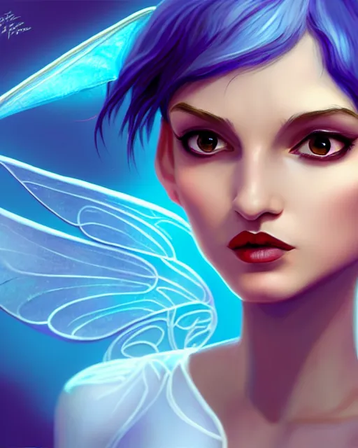 Prompt: 3 / 4 long shot portrait of a beautiful powerful pixie with wings, digital painting, artstation, concept art, smooth, sharp focus, illustration, art by disney, symmetry face, art by alex ross, brittney lee