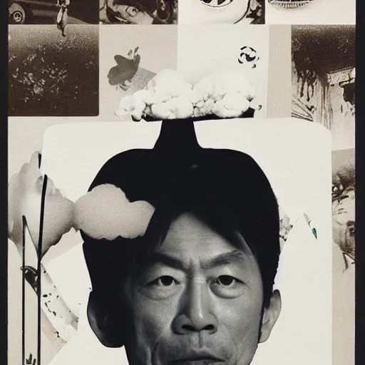 Image similar to takashi mizutani, collage, portrait, by toshiko okanoue