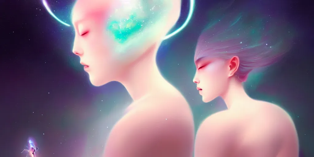 Image similar to breathtaking delicate detailed concept art painting creature with nebula space inside, by hsiao - ron cheng, bizarre compositions, exquisite detail, pastel colors, 8 k