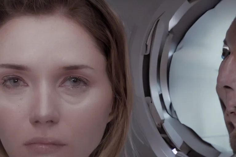 Prompt: movie closeup polar opposites, couple, researchers in a futuristic lab building inter dimensional portal machine, beautiful skin, Symmetrical faces. Beautiful lighting by Emmanuel Lubezki