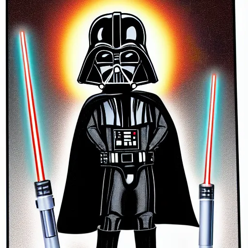 Image similar to Darth Vader holding his lightsaber, Chibi