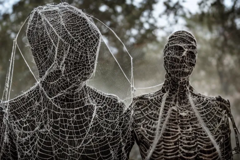 Image similar to portrait of a dusty armored skeleton covered in spiderwebs By Emmanuel Lubezki