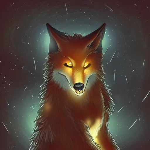 Image similar to a beautiful werefox at night, kawacy, backlighting, furry art