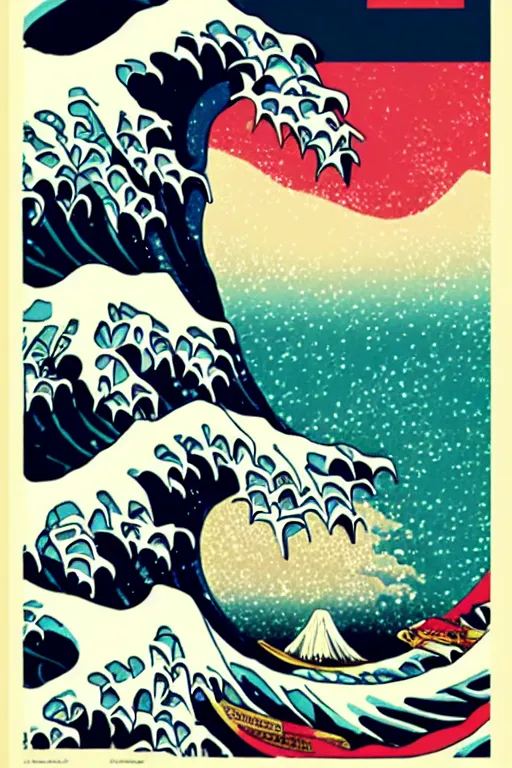 Image similar to Patrick Nagel and Shepard Fairey Poster of The Great Wave off Kanagawa