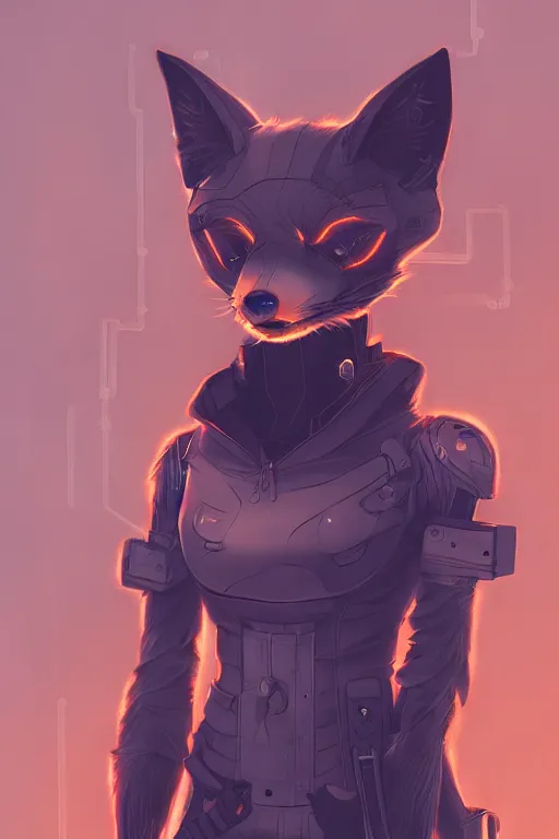 Image similar to an anthropomorphic cyberpunk fox, backlighting, trending on artstation, digital art, furry art, trending on furaffinity, fantasy art, by kawacy