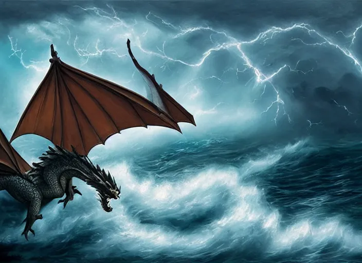 Prompt: dragon, ocean storm