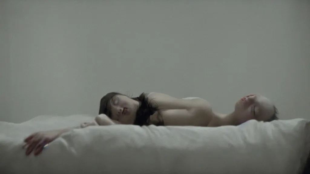 Image similar to movie still of girl having sleep paralysis, cinematic composition, cinematic light, criterion collection, by david lynch and emmanuel lubezki