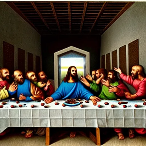 Prompt: the last supper jesus is joe biden, hyper realism renaissance art,