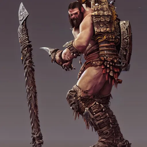 Image similar to a barbarian from diablo 4, au naturel, hyper detailed, digital art, trending in artstation, cinematic lighting, studio quality, smooth render, unreal engine 5 rendered, octane rendered, art style by klimt and nixeu and ian sprigger and wlop and krenz cushart intricate artwork by Tooth Wu and wlop and beeple. octane render, trending on artstation, greg rutkowski very coherent symmetrical artwork. cinematic, hyper realism, high detail, octane render