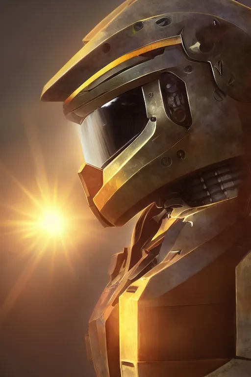 Image similar to robot ninja mask helmet halo master chief radiating a glowing aura global illumination ray tracing hdr fanart arstation by ian pesty and katarzyna da „ bek - chmiel