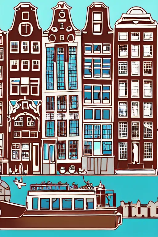 Prompt: amsterdam, illustration, in the style of henry rivers