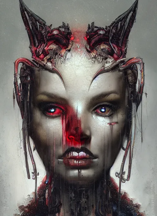 Prompt: dream portrait of a succubus in a dark ancient attic room, melting ,8k,by tristan eaton,Stanley Artgermm,Tom Bagshaw,Greg Rutkowski,Carne Griffiths, Ayami Kojima, Beksinski, Giger,trending on DeviantArt,face enhance,hyper detailed,minimalist,cybernetic, android, blade runner,full of colour