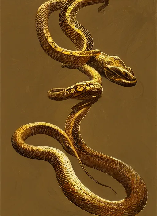 Image similar to a gold snake, highly detailed, digital painting, artstation, concept art, sharp focus, illustration, art by greg rutkowski and alphonse mucha