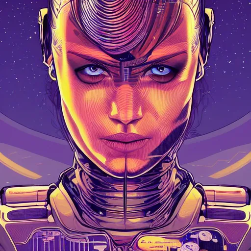 Image similar to a portrait of a female android, by Dan Mumford and Sandra Chevrier, 8k