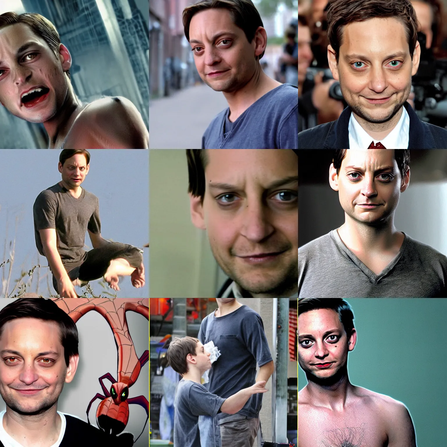 Prompt: Tobey Maguire as half human half spider creature