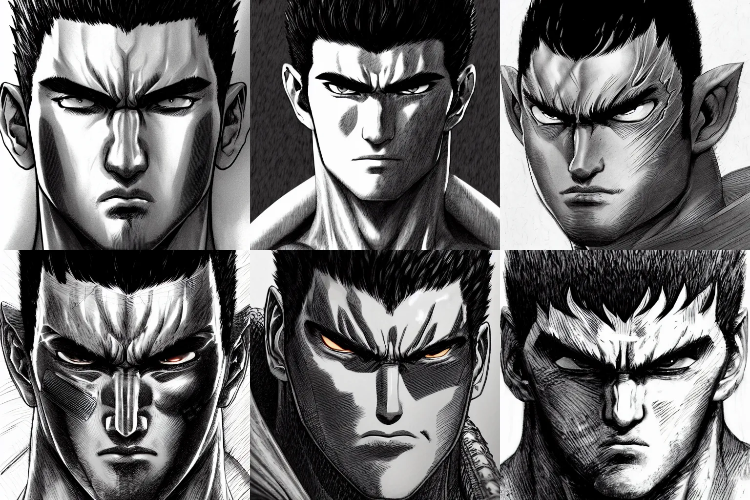 Prompt: closeup portrait of guts from berserk, sketch, artstation, deviantart, behance, trending, highly detailed, focus, smooth, by yusuke murata