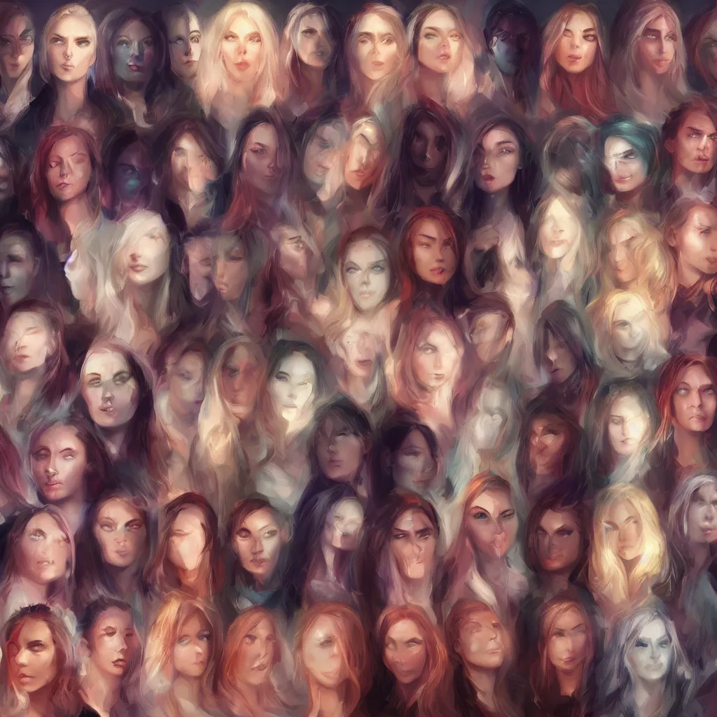 Prompt: a mashup of all the faces from female president of planet Earth volumetric lighting, digital painting, hd, charlie bowater