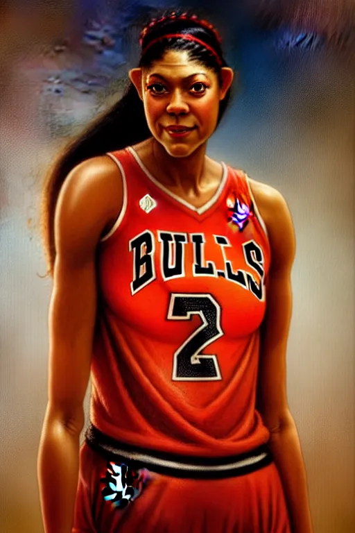 Image similar to candace parker in a bulls jersey by gaston bussiere bayard wu, greg rutkowski, giger, maxim verehin, drew struzan