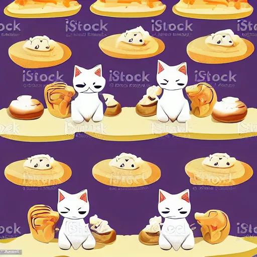 Image similar to vector art illustration, high definition, white background, of a silly cat baking cookies, in the style of anime