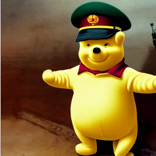 Prompt: Winnie the Pooh. Chinese People's Liberation Army Military Uniform.