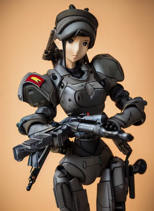 Prompt: toy design,Power Armor, portrait of the action figure of a girl, girls frontline style, anime figma figure, studio photo, flight squadron insignia, realistic military gear, 70mm lens, round elements, photo taken by professional photographer, by shibafu, trending on , symbology, anime character anatomy 4k resolution, matte, empty hands, realistic military carrier, forest