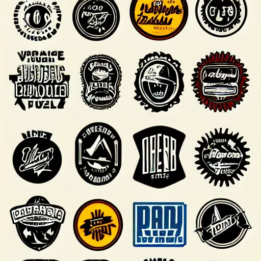 Prompt: vintage skateboard logos digital vector pack