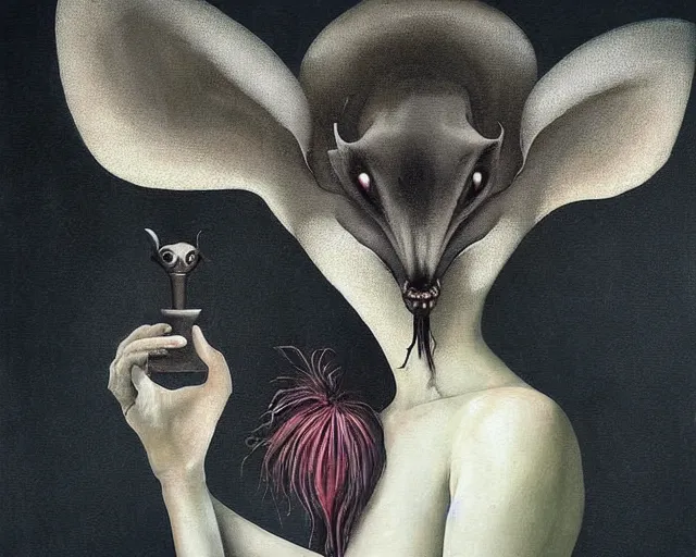 Prompt: a surreal painting a painting of a strange creature, by anja millen
