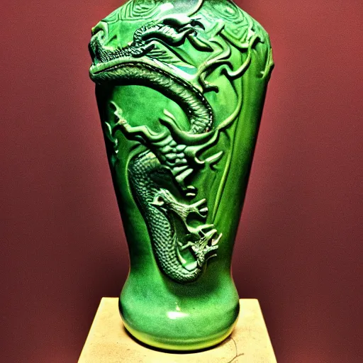 Image similar to vase in the shape of a dragon with green accents designed by leonardo da vinci