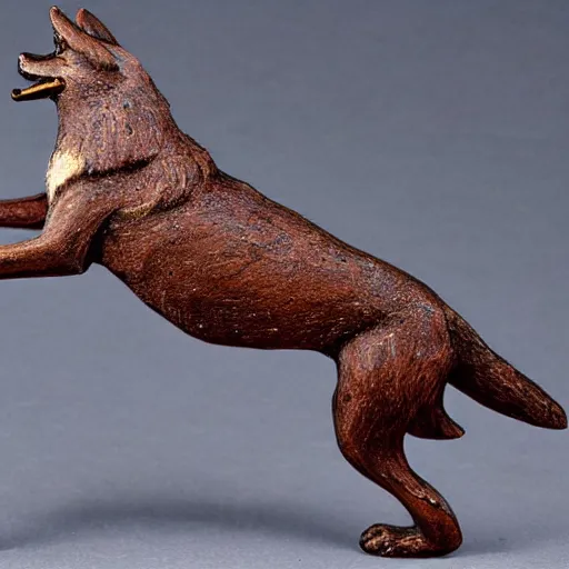 Prompt: 19th century automata depicting a wolf chasing a fox