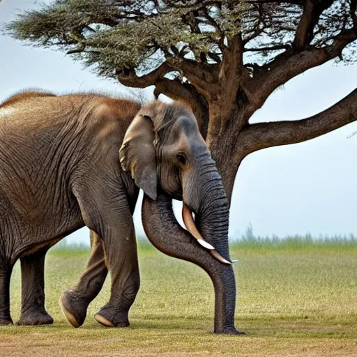 Prompt: photo, elephant is balancing on its trunk