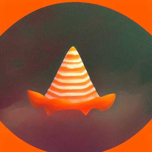 Prompt: orange and white striped traffic cone shark tooth, underwater background detailed atmospheric - ron cheng & alphonse mucha, highly detailed, digital painting, ray tracing, concept art, illustration, smooth sharp focus, intricate, symmetry, artstation,