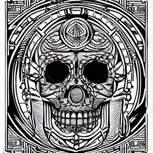 Prompt: sacred geometry skull illustration, ornate ritual occult illustration diagram, detailed