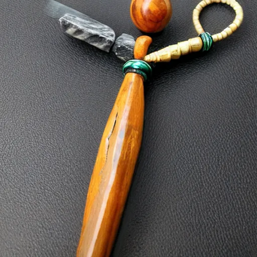 Image similar to soapstone handmade crosier, handheld wand, Egyptian inspired design, crooked staff, mini handheld