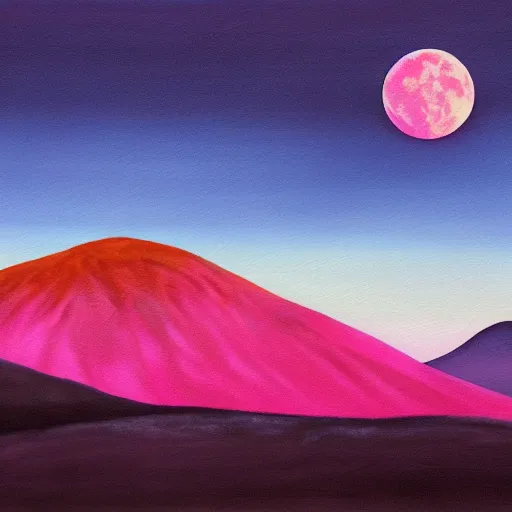 Image similar to pink moon and hills realistic painting