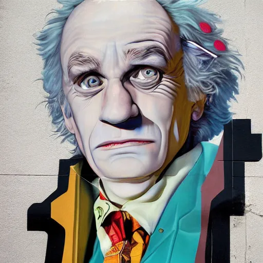 Prompt: Street-art portrait of Emmett Brown in style of Etam Cru