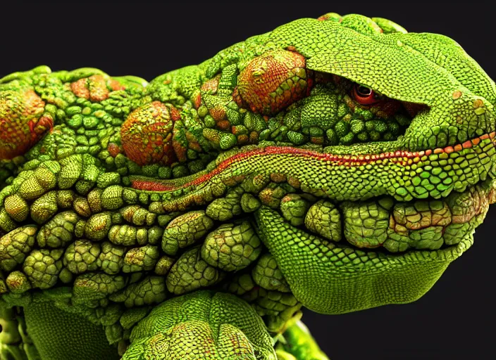 Prompt: melon lizard, naturel, symmetrical face, hyper detailed, digital sculpture, trending in artstation, cinematic lighting, studio quality, smooth render, unreal engine 5 rendered, octane rendered