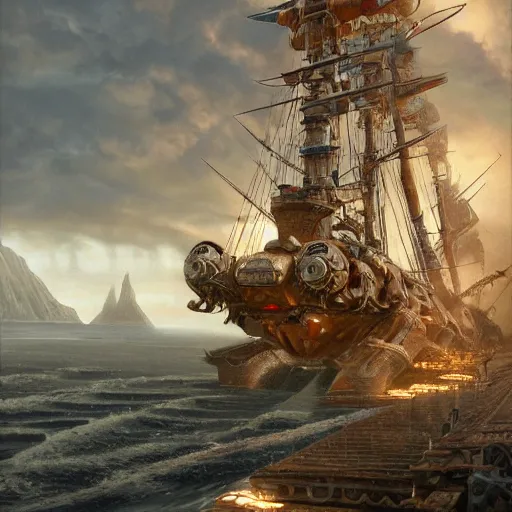 Image similar to Aztec Battlecruiser, detailed, centered, digital painting, artstation, concept art, donato giancola, Joseph Christian Leyendecker, WLOP, Boris Vallejo, Breathtaking, 8k resolution, extremely detailed, beautiful, establishing shot, artistic, hyperrealistic, beautiful face, octane render, cinematic lighting, dramatic lighting, masterpiece